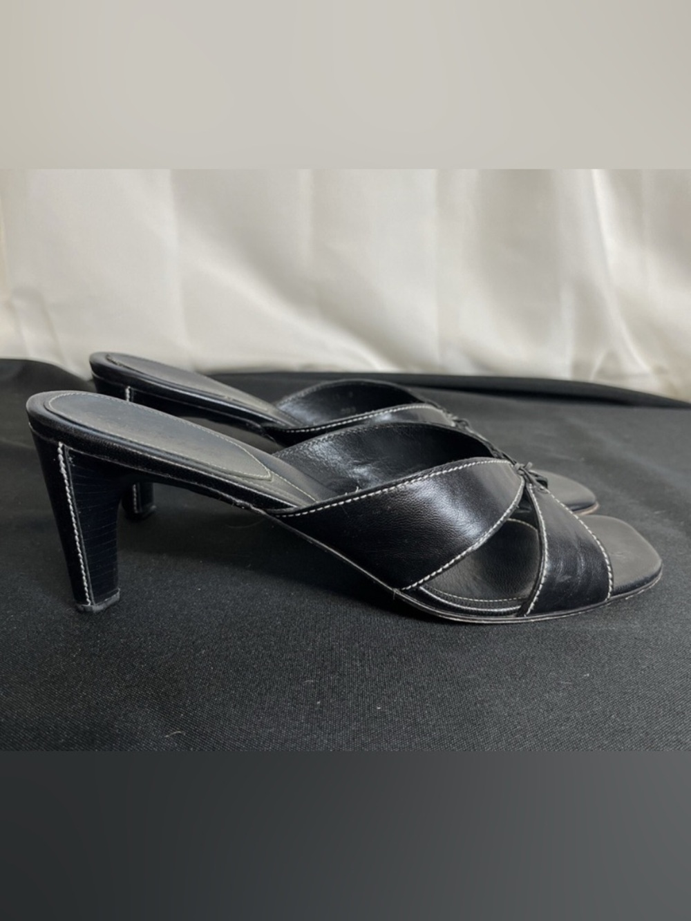 Cole Haan Black Leather Slip-On Mules with Contrast Stitching